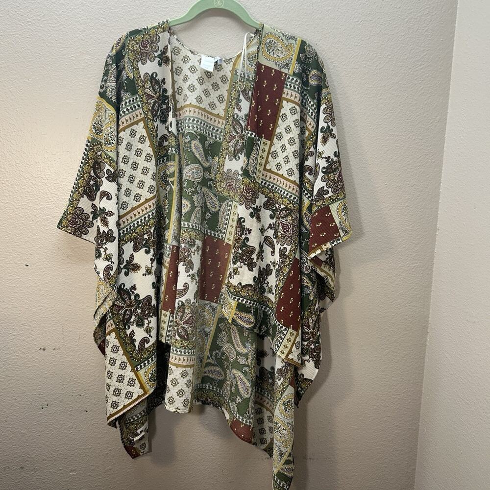 Earthbound Trading Co patchwork Boho Festival open front kimono‎ Duster One Size